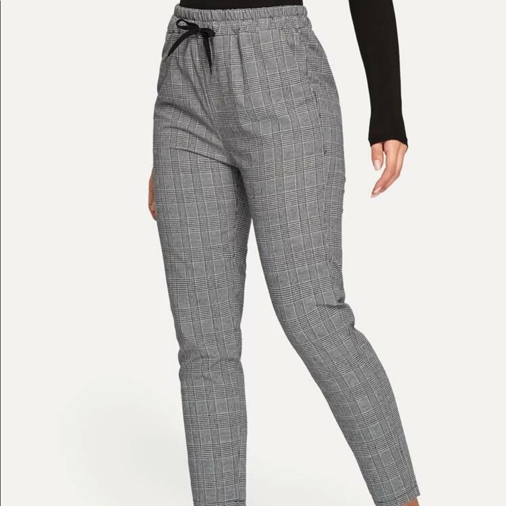 Drawstring Waist Plaid Pants
